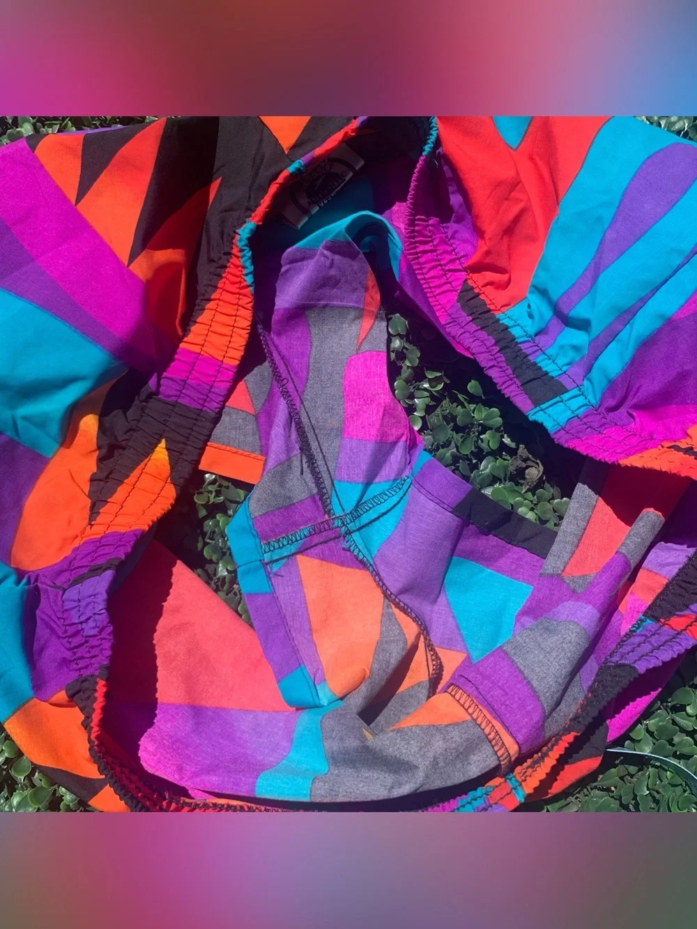 Vintage SPEEDO Maximalist Geo Sunset Swim Trunks / Shorts - needs elastic repair